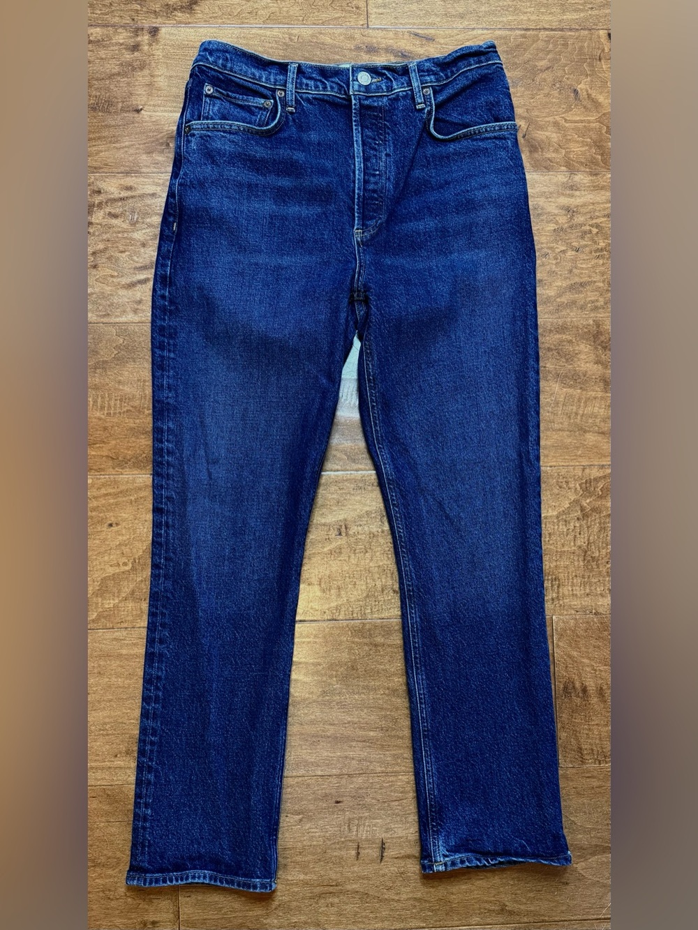 AGOLDE Riley Long High Rise Straight Jeans Button Fly 28